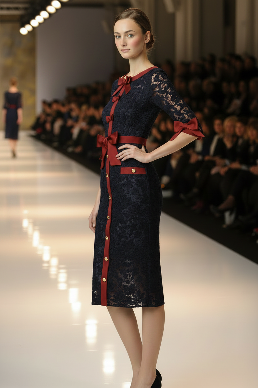Abito midi in pizzo Elisabeth