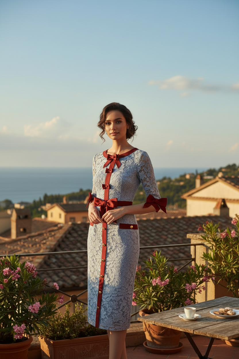 Abito midi in pizzo Elisabeth