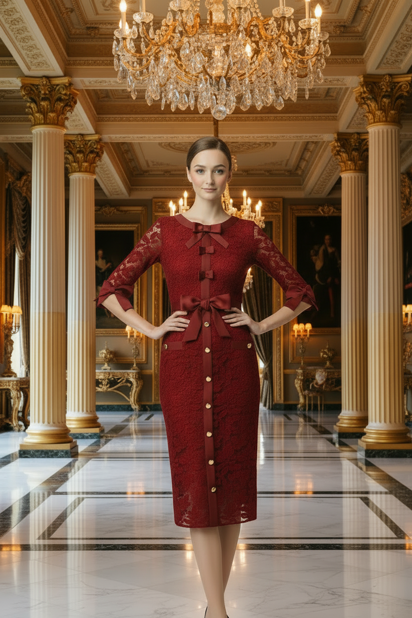 Abito midi in pizzo Elisabeth