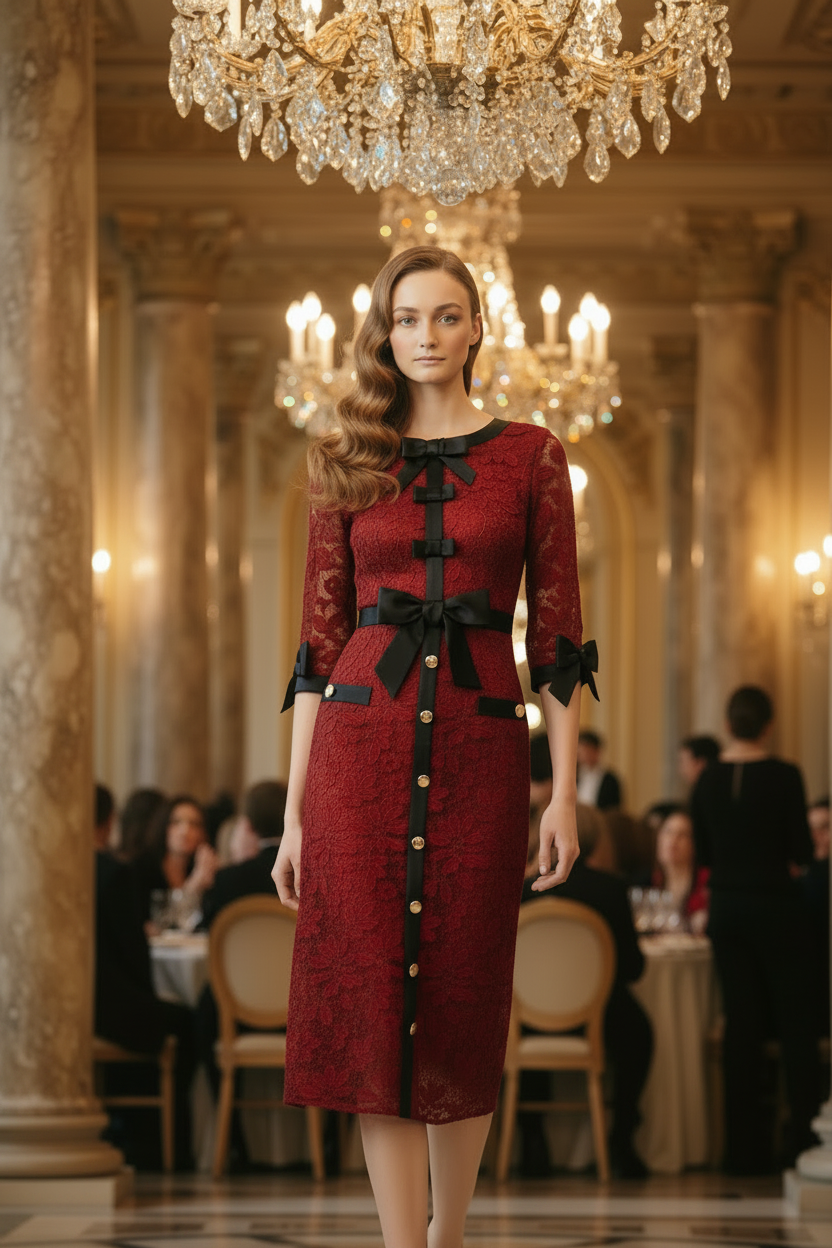 Abito midi in pizzo Elisabeth