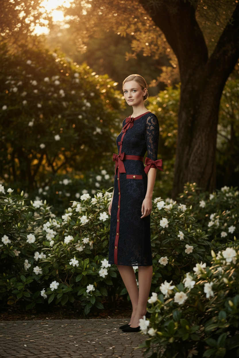 Abito midi in pizzo Elisabeth