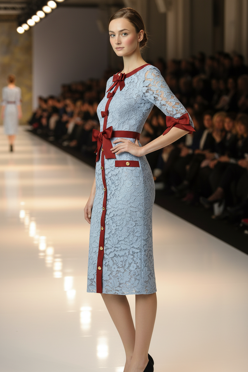 Abito midi in pizzo Elisabeth