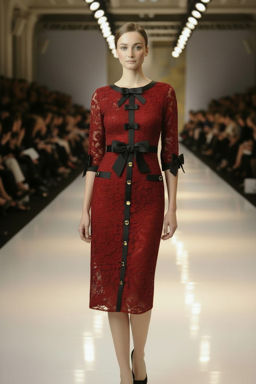 Abito midi in pizzo Elisabeth
