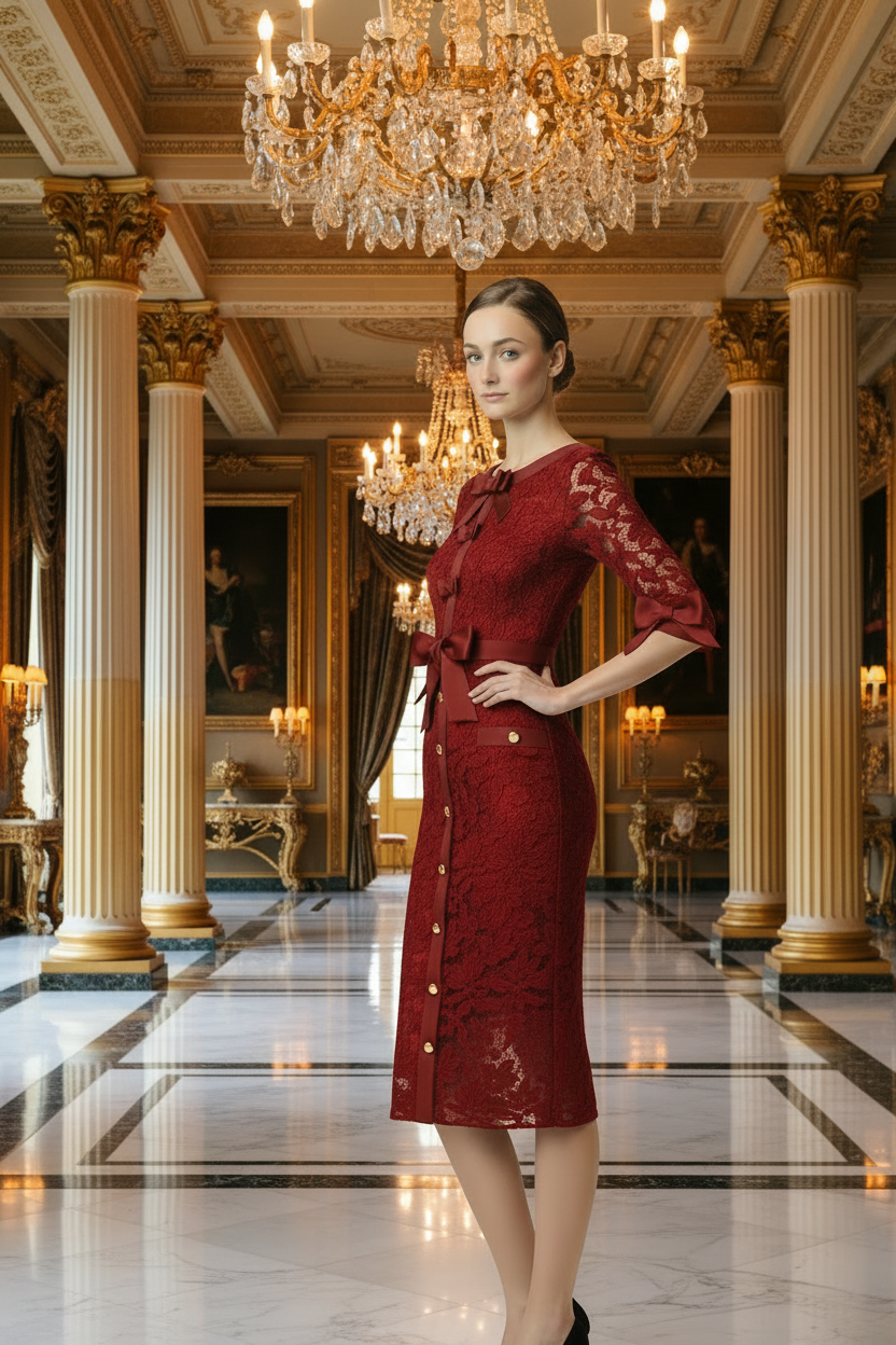 Abito midi in pizzo Elisabeth