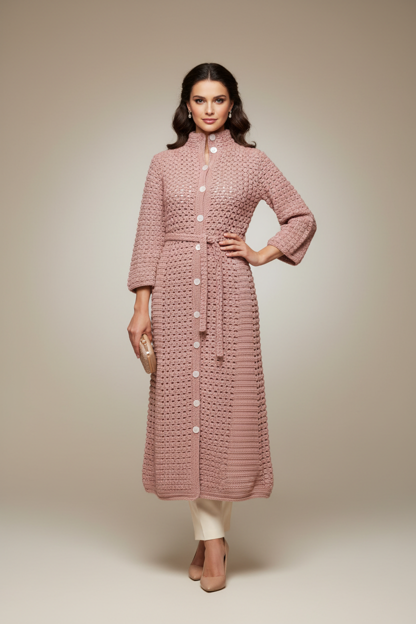 Cappotto rosa uncinetto