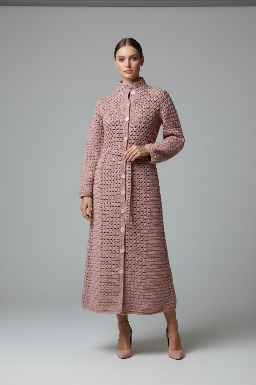 Cappotto rosa uncinetto