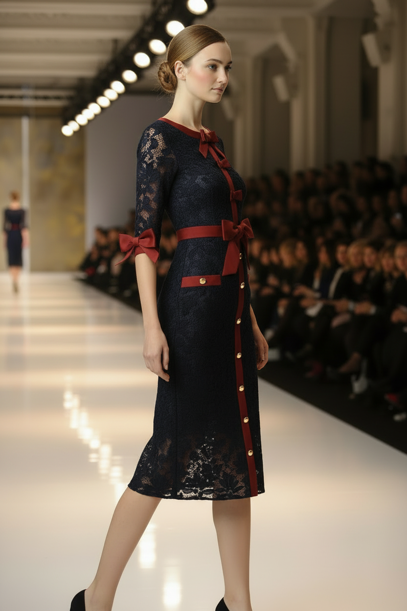 Abito midi in pizzo Elisabeth