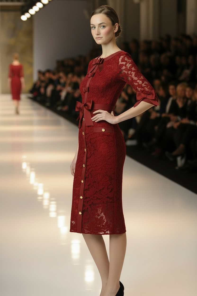 Abito midi in pizzo Elisabeth