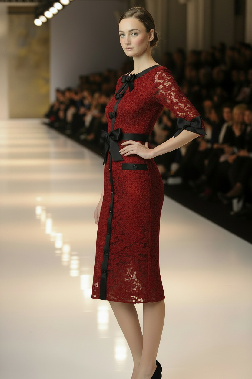 Abito midi in pizzo Elisabeth